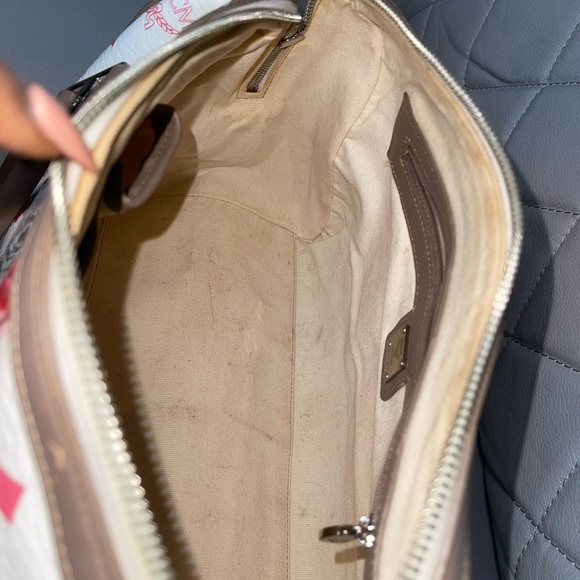 MCM Visetos Striped Munich Lion Boston Satchel White - Picture 15 of 16